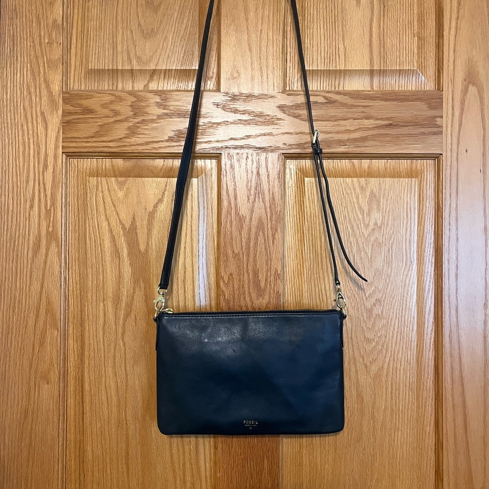 Vintage Fossil Navy Blue Leather Crossbody Bag